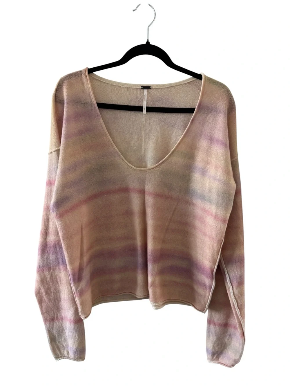 NWOT Free People Cashmere Pastel Stripe V-Neck Sweater lightweight sz Small